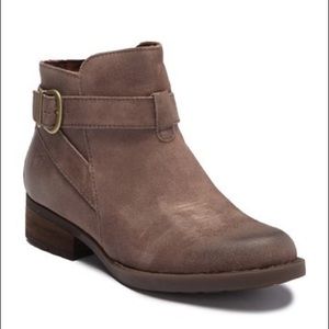 Born Taupe Jorgette Leather Buckle Strap Bootie